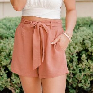 NEW!!! Pink Lily Paperbag Cotton/Linen Terracotta Shorts